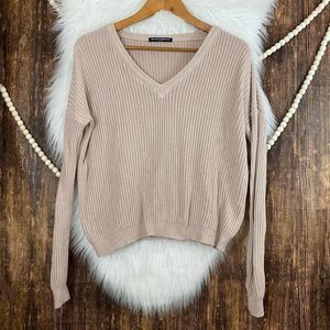 Brandy Melville | Ribbed Sweater V Neck Rose Pink